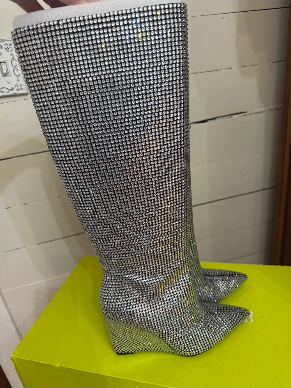 Gianni Bini Silver Rhinestone Wedge Boots